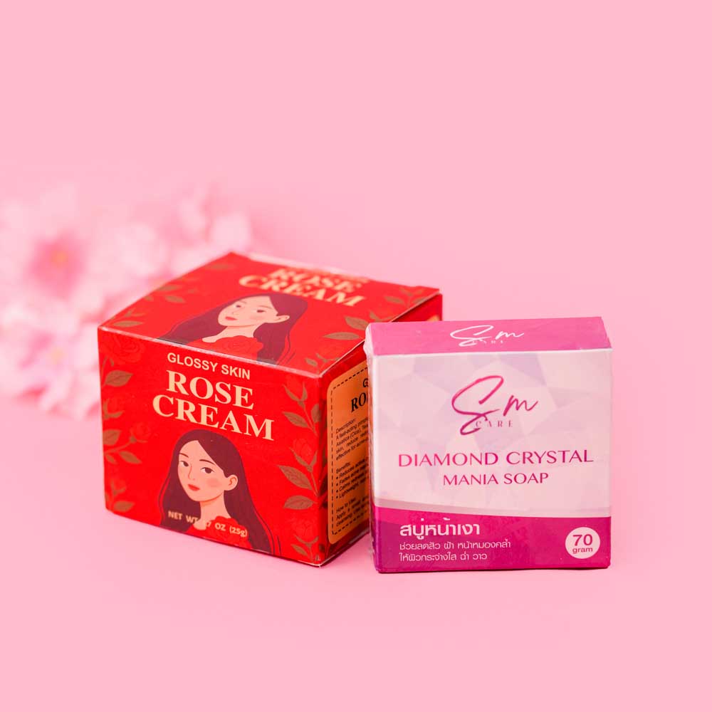 Glossy Skin Rose Cream & SM Diamond Crystal Soap Combo