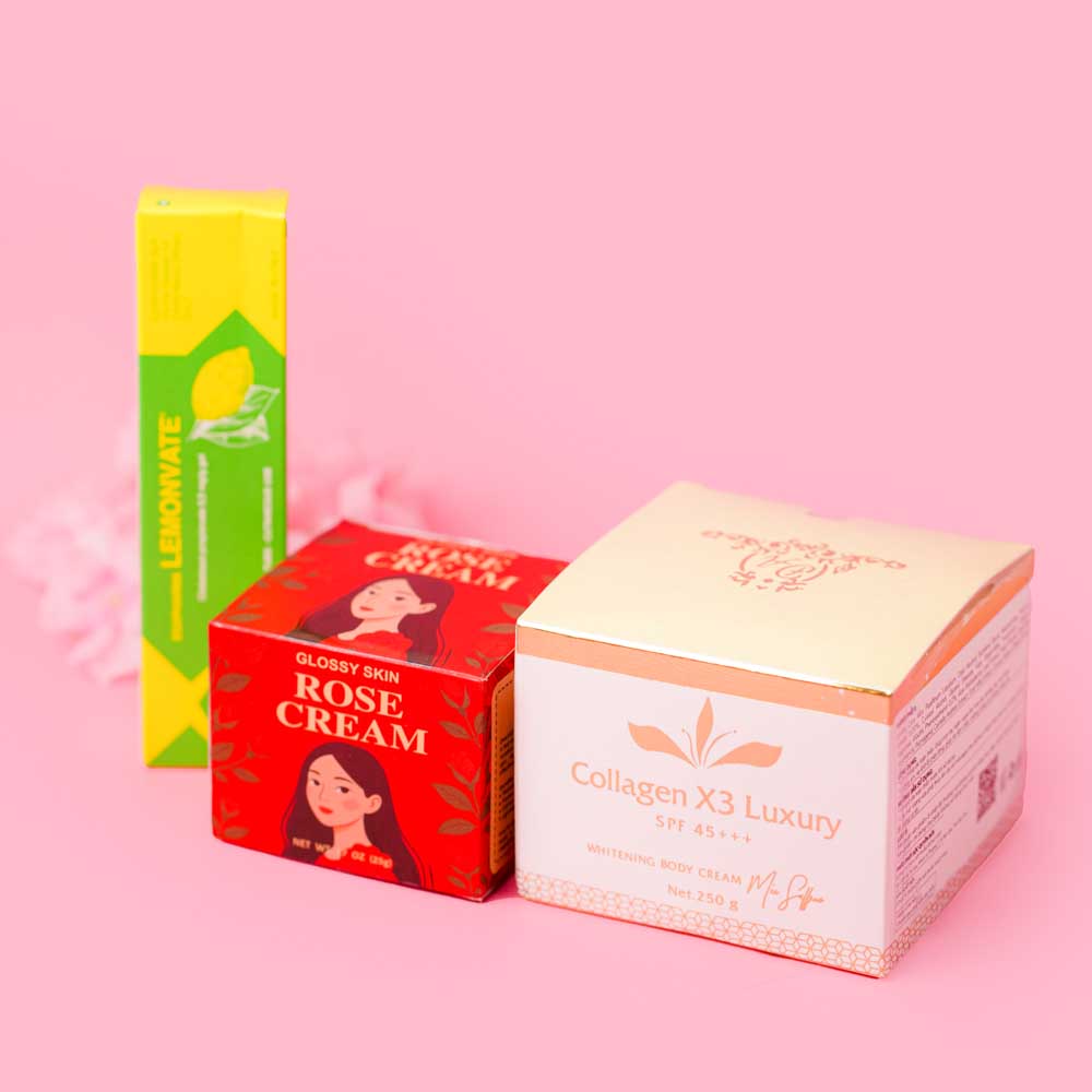 Collagen X3 Body Cream & Glossy Rose Cream & Lemon Dose Cream Combo