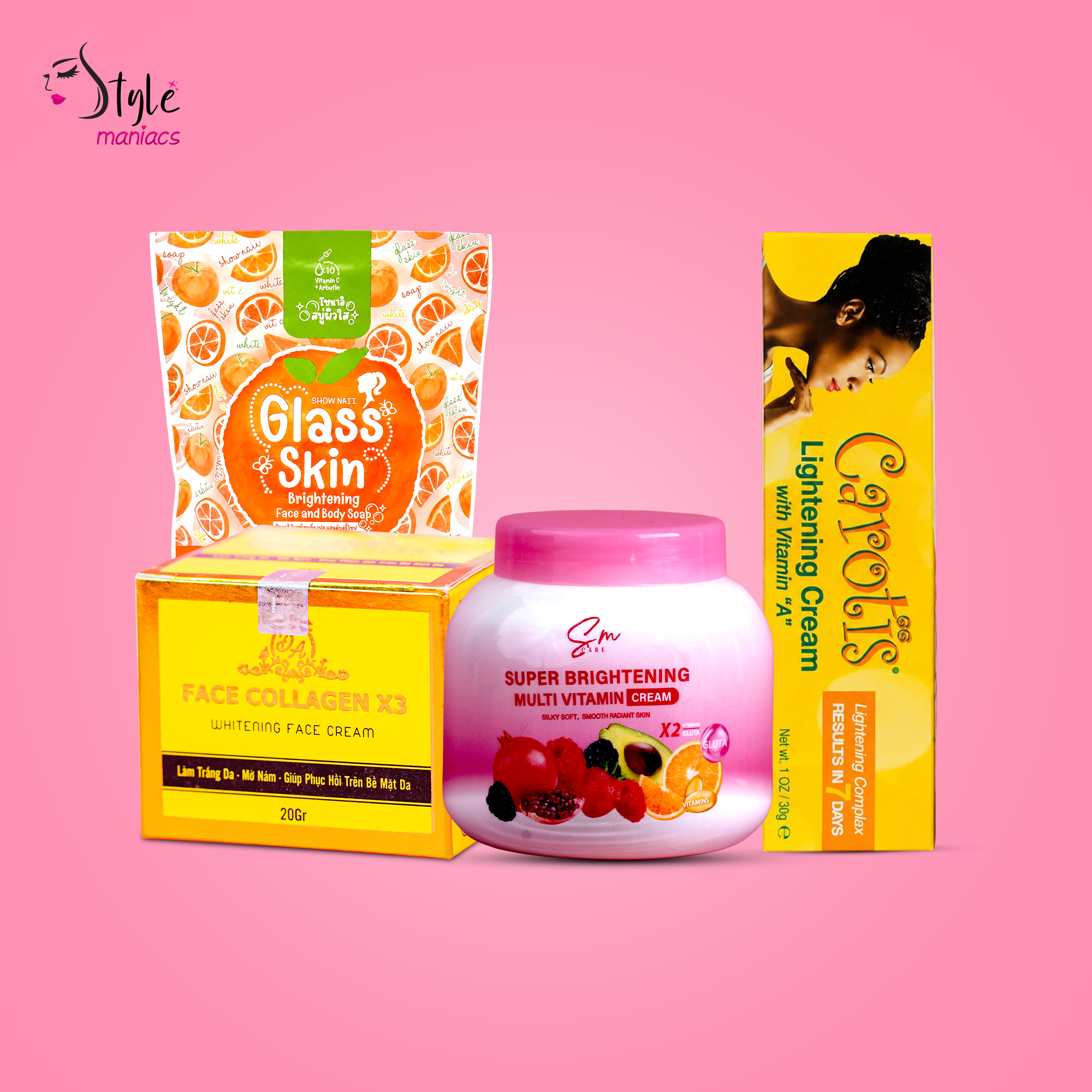Collagen X3 Cream, Carotis Cream, Sm Multivitamin Moisturizer & 10x Glass Skin Soap