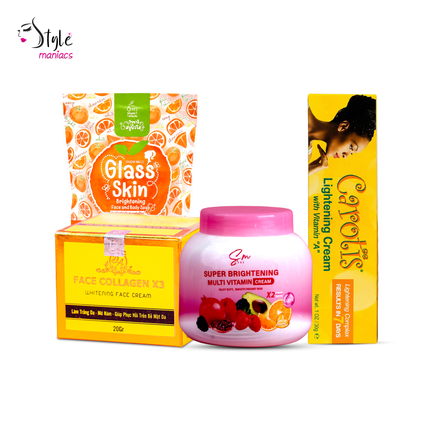 Collagen X3 Cream, Carotis Cream, Sm Multivitamin Moisturizer & 10x Glass Skin Soap