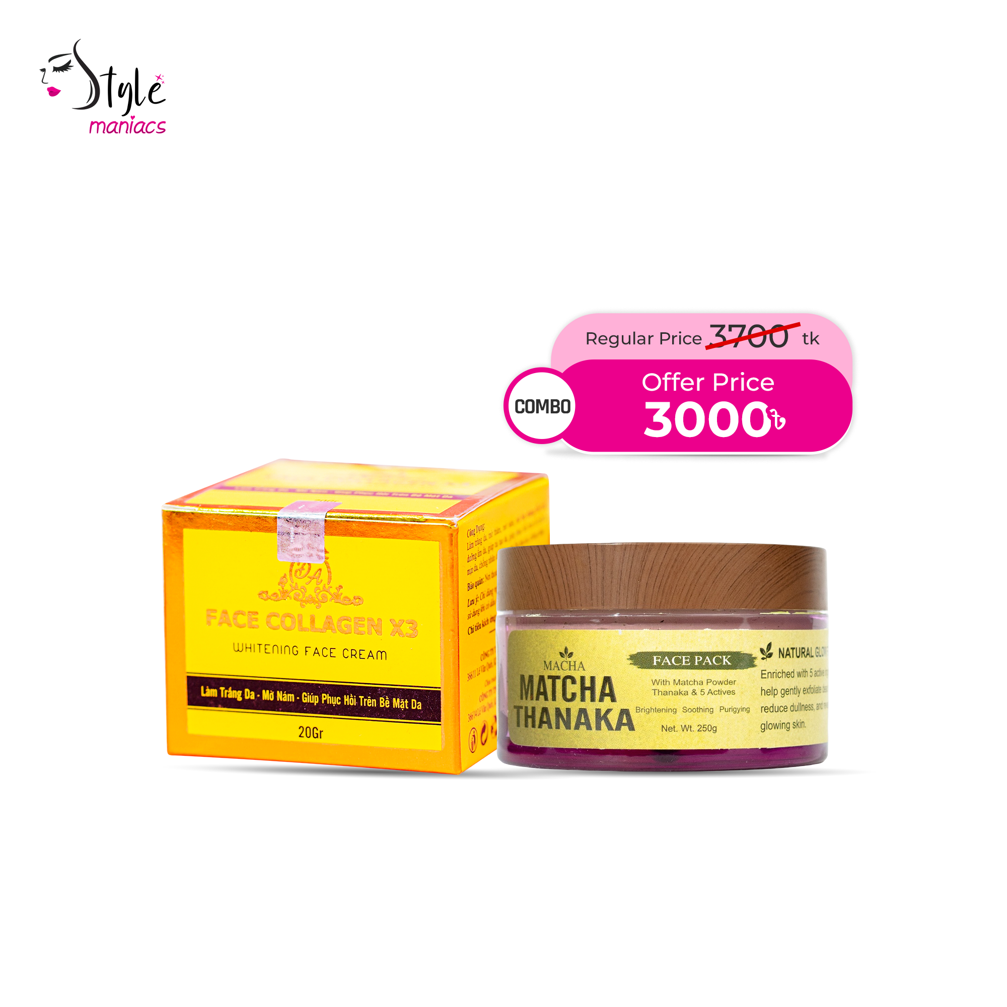 Face Collagen X3 Cream & Matcha Thanaka Pack Combo