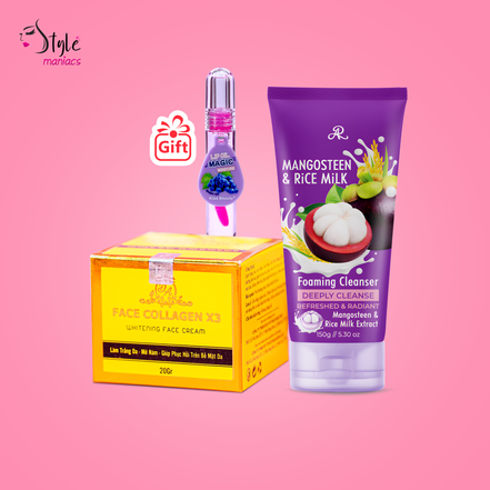 Face Collagen x3 cream & Mangosteen Facewash combo (Magic Mirror Lip Balm (FREE))