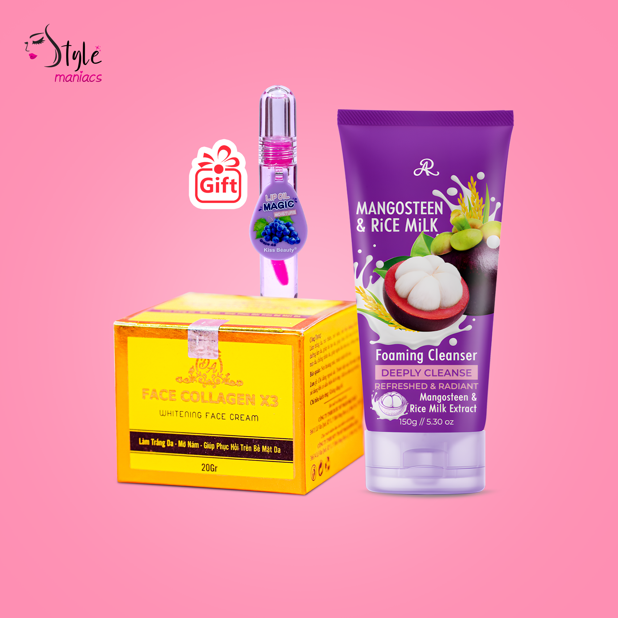 Face Collagen x3 cream & Mangosteen Facewash combo (Magic Mirror Lip Balm (FREE))
