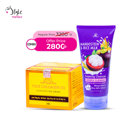 Face Collagen x3 cream & Mangosteen Facewash combo