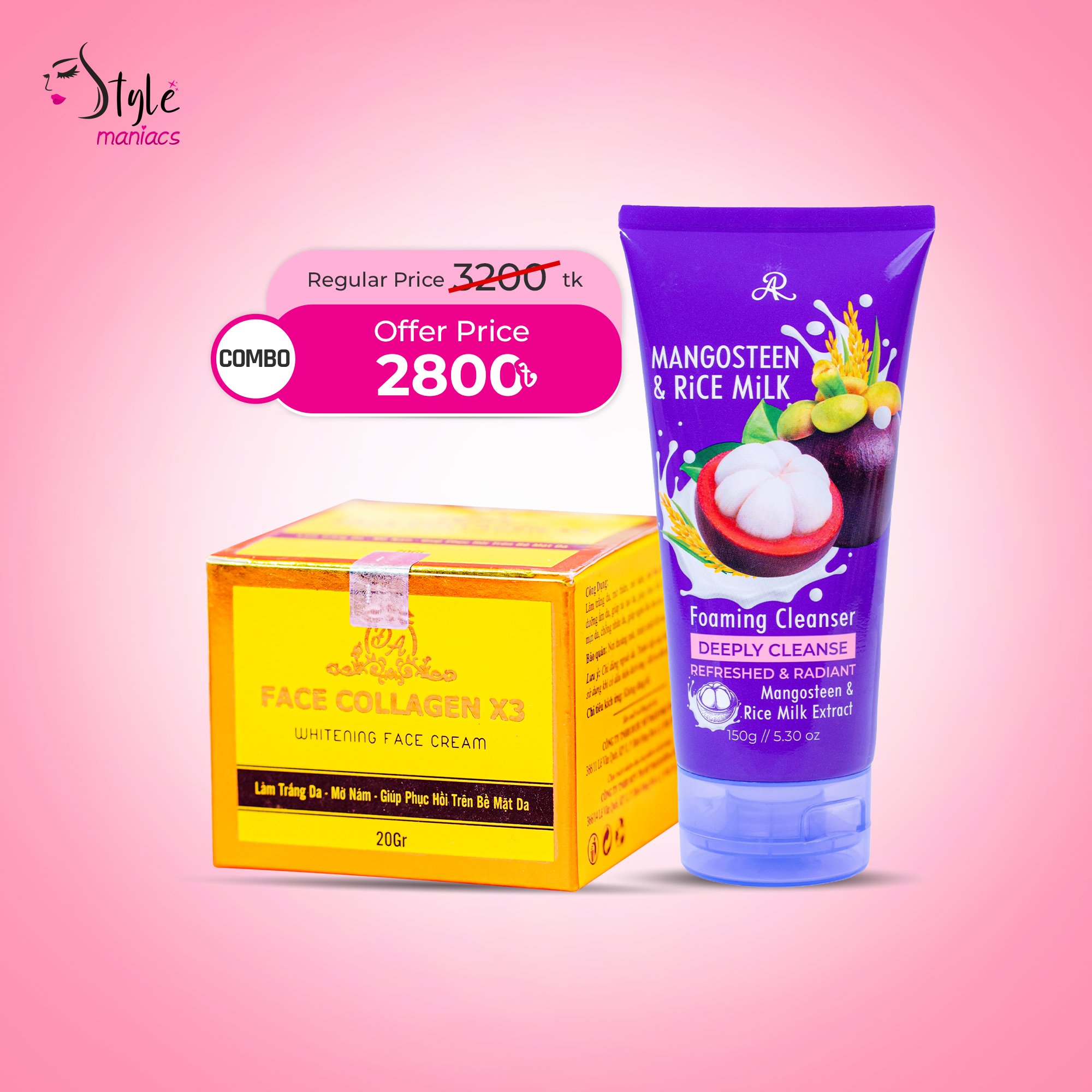 Face Collagen x3 cream & Mangosteen Facewash combo