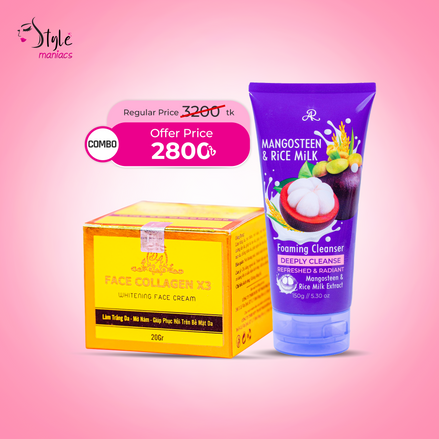 Face Collagen x3 cream & Mangosteen Facewash combo