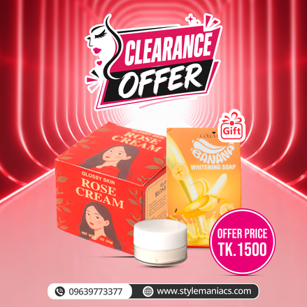 Glossy Skin Rose Cream (Raw Glutathione & Banana Soap (Gift))