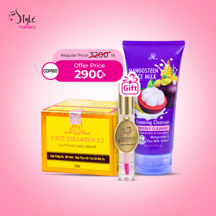Face Collagen x3 cream & Mangosteen Facewash combo (Magic Mirror Lip Balm (FREE))