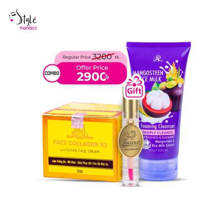 Face Collagen x3 cream & Mangosteen Facewash combo (Magic Mirror Lip Balm (FREE))
