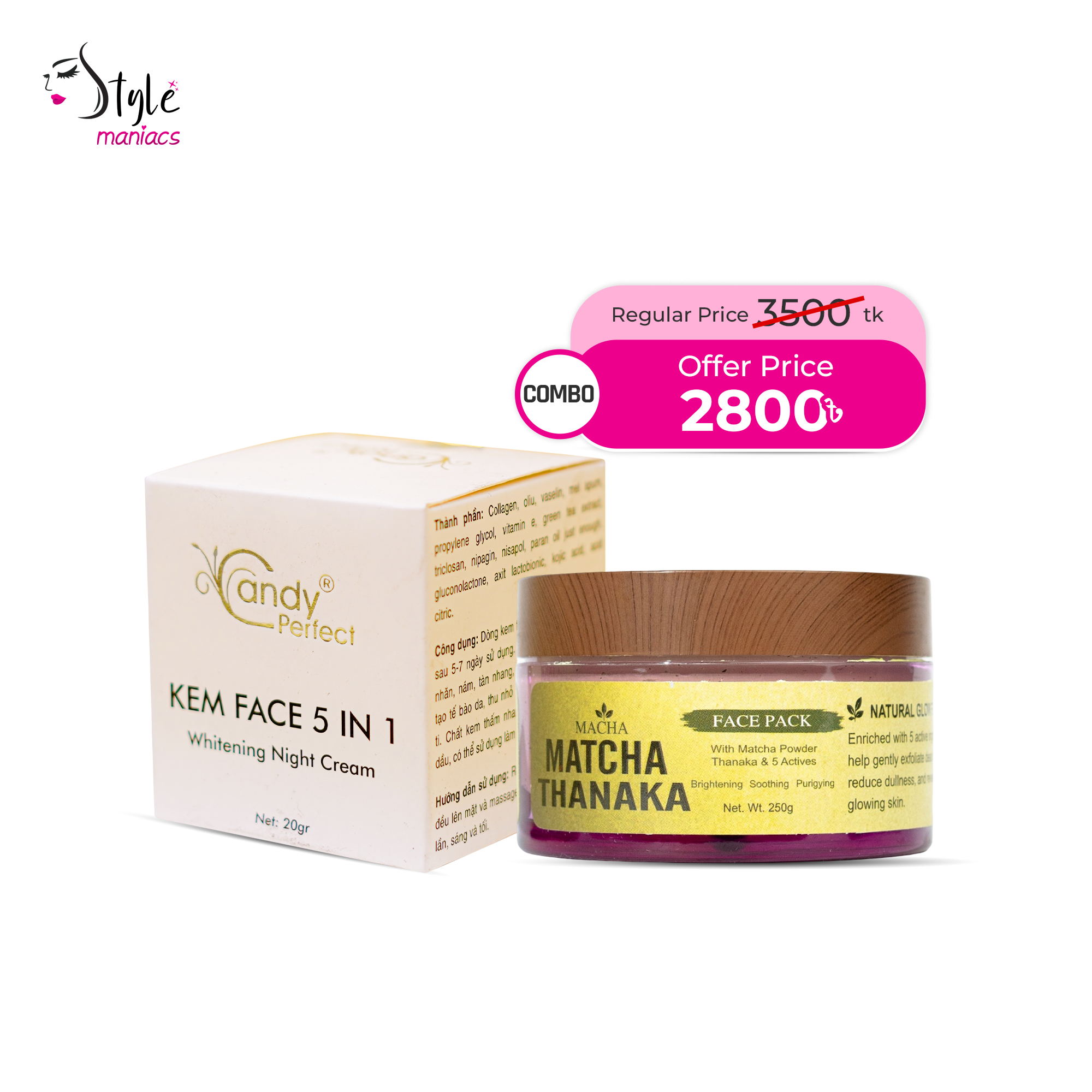 Candy Perfect Night Cream & Matcha Thanaka Pack Combo