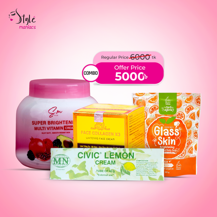 Collagen X3 Cream, Civic Lemon Cream, SM Multivitamin Moisturizer & Glass Skin Soap Combo