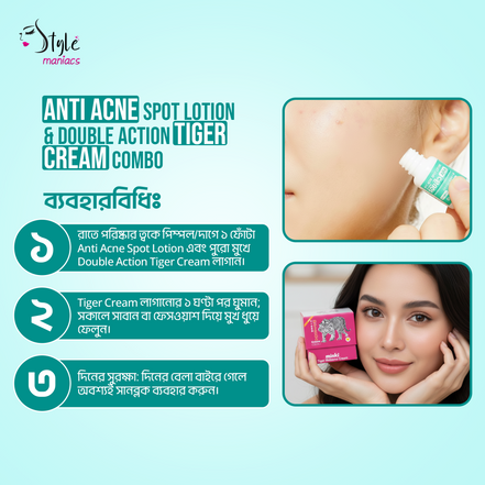 Anti Acne Spot Lotion & Double Action Tiger Cream Combo - Style Maniacs