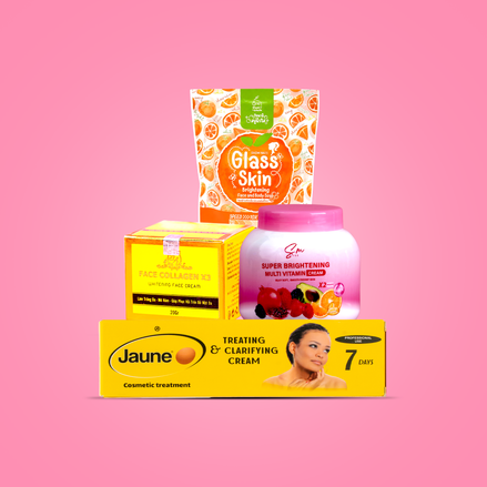 Collagen X3 cream, Sm multivitamin moisturizer, Jaune cream & 10x soap