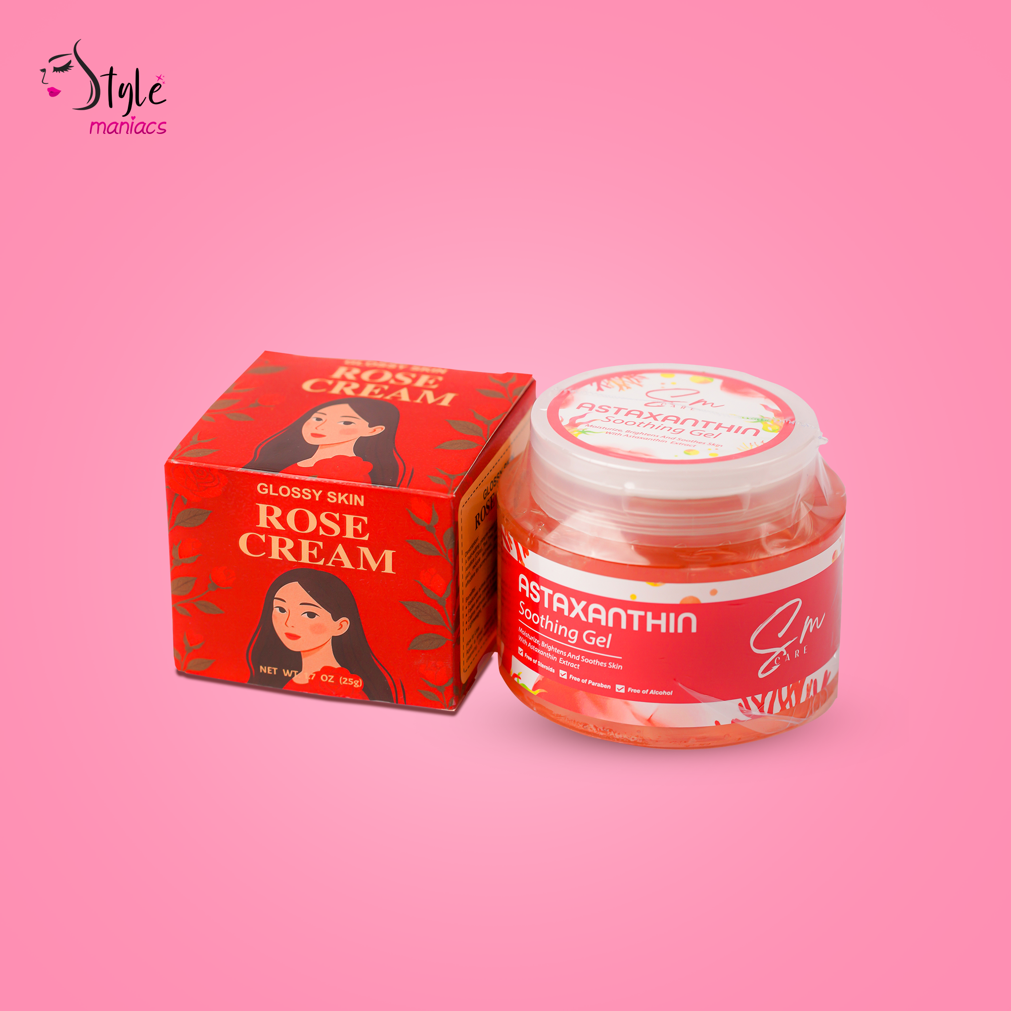 Glossy Rose Night Cream & Astaxanthin Soothing Gel Combo