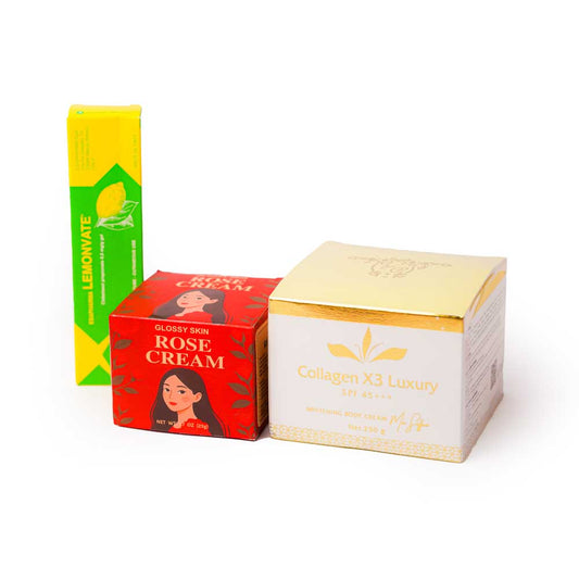 Collagen X3 Body Cream & Glossy Rose Cream & Lemon Dose Cream Combo
