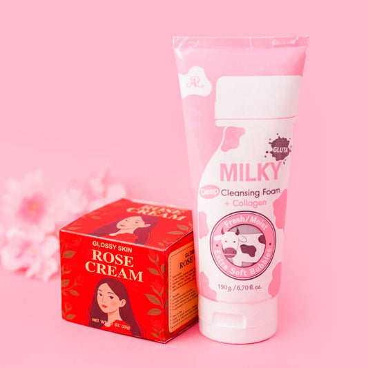 Glossy Rose Cream & Milky Collagen Facewash Combo