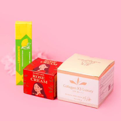 Collagen X3 Body Cream & Glossy Rose Cream & Lemon Dose Cream Combo