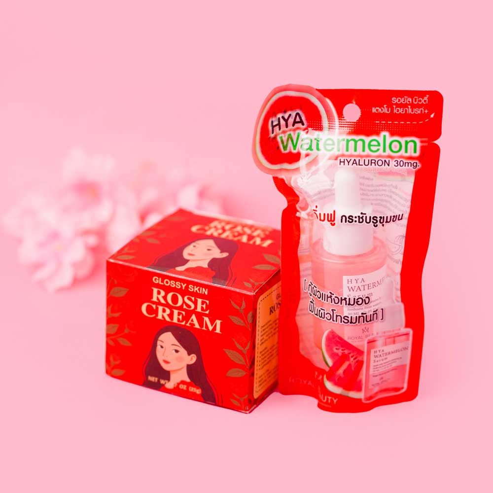 Glossy Rose Cream & Hya Watermelon Serum Combo