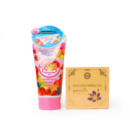 AHA Cleansing Foam & Premium Saffron Night Cream Combo