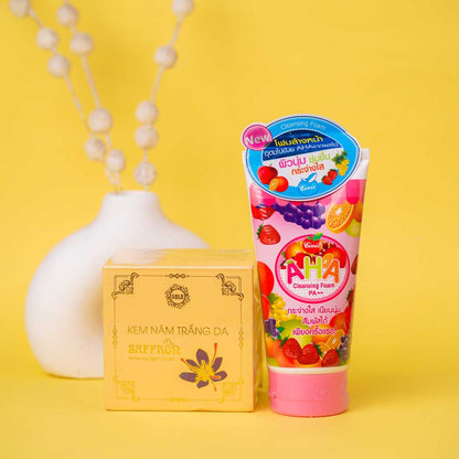 AHA Cleansing Foam & Premium Saffron Night Cream Combo