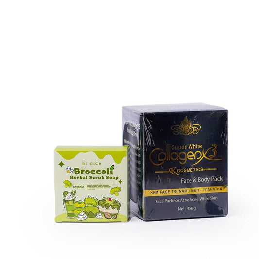 Broccoli Scrub Soap &amp; Super Collagen X3 Facepack Combo