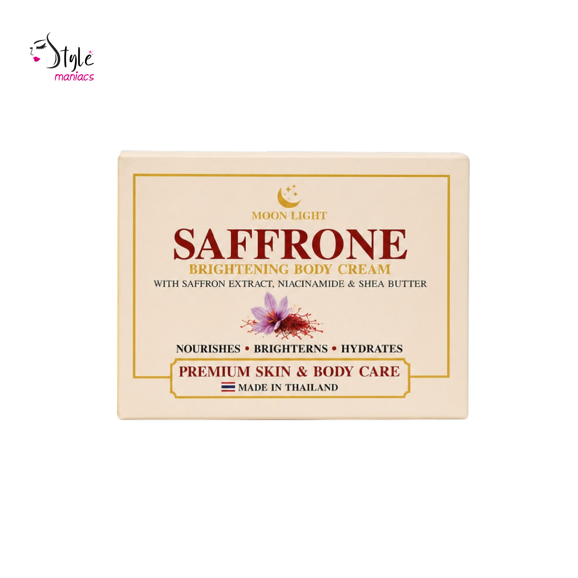 Moon Light Saffrone Brightening Body Cream 250g front pack made in Thailand, Style Maniacs Bangladesh