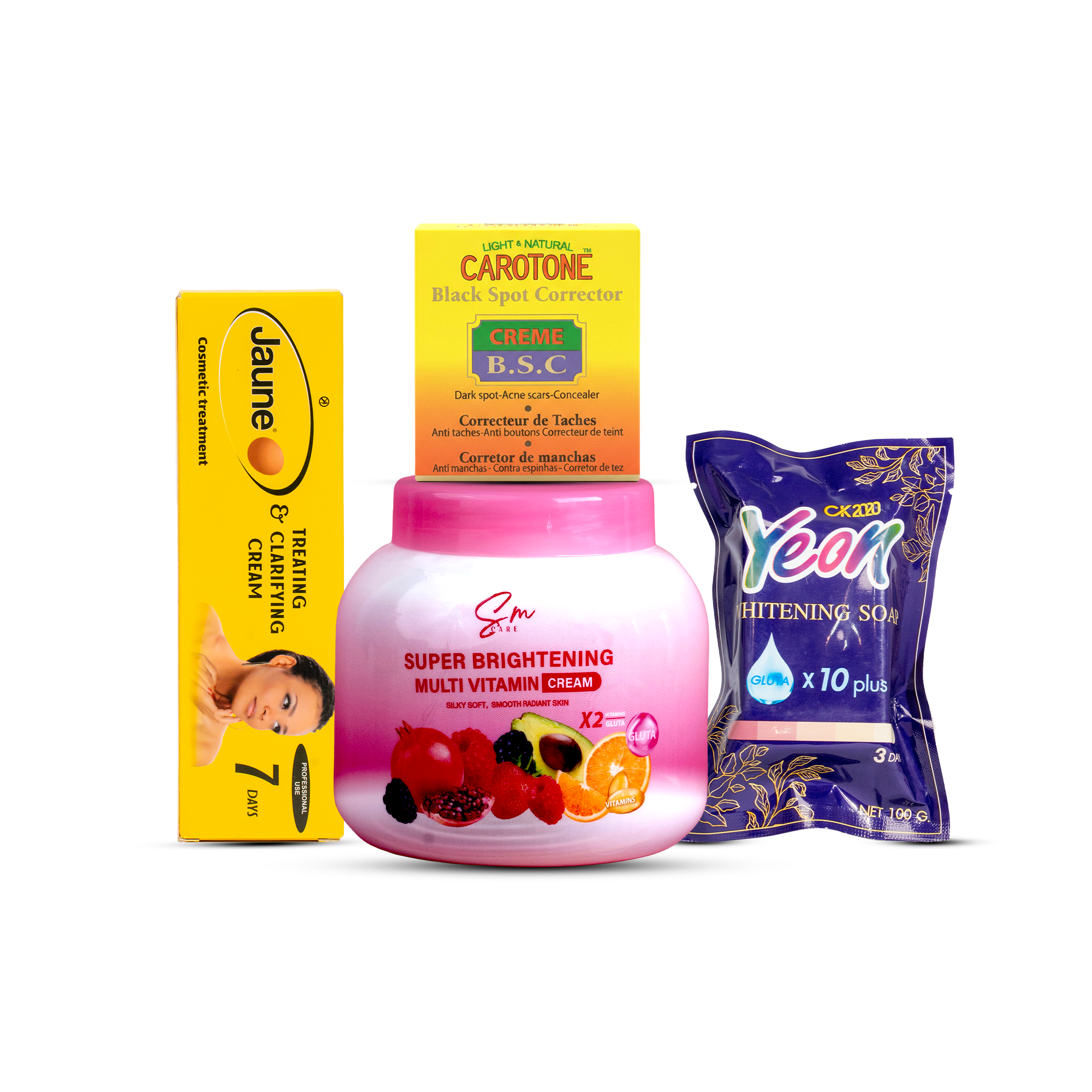 Sm multivitamin moisturizer, Carotone cream, Yeon soap & Jaune cream