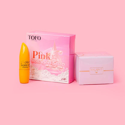 Sweet Magic Cream & Pink Collagen Soap With Banana Lip Balm Combo